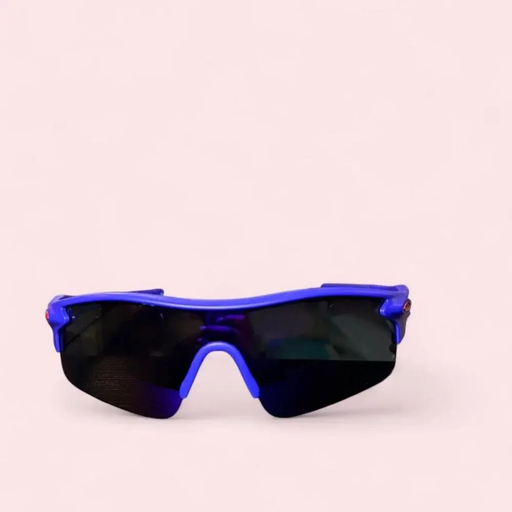 Electric blue wraparound shield sunglasses Y2k sporty cybercore moto festival
